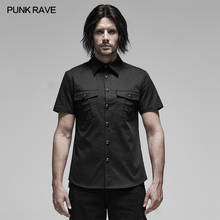 PUNK RAVE Men's Punk Metal Button Casual Shirt Summer Short Sleeve Vintage Party Casual Black Men Blouse 2024 - buy cheap