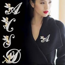 2020 New Metal Crystal English Letter Word Brooch Elf Angel Lapel Pina Suit Shirt Collar Pins Brooches for Women Accessories 2024 - buy cheap