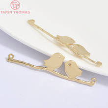 (2517)6PCS 44x11MM 24K Champagne Gold Color Plated Brass Double Birds Connect Charms Pendants High Quality  Jewelry Accessories 2024 - buy cheap