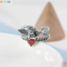 BOCAI S925 Sterling Silver Rings 2022 New Fashion Openings Heart-shape Angle Zircon Simple Pure Argentum Jewelry for Women 2024 - buy cheap