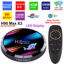 Conjunto box tv smart h96 max x3, 8k, android 9.0, amlogic s905x3, 4gb ram, 128gb, 5g wi-fi, bt 1000, m, ethernet, usb, h.265, hdr, 8k 2024 - compre barato