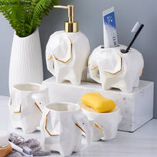 Suministros de cerámica para baño, taza de enjuague bucal con escultura de elefante blanco, jabonera, botella de loción, accesorios de decoración de baño 2024 - compra barato