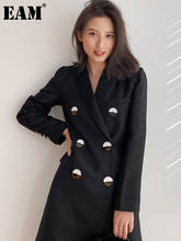 [EAM]  Women Big Size Long Double Breasted Black Blazer New Notched Long Sleeve Loose Jacket Fashion Spring Autumn 2022 1DD5242 2024 - buy cheap