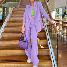 Womens Purple Solid Design Corduroy Blazers Notched Double Breasted and Chic Solid Trouser Korean Style Spring Fall All-match 2024 - buy cheap