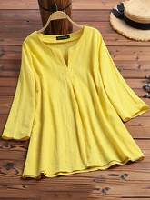 Summer Cotton Blouse 2022 ZANZEA Women 3/4 Sleeve Shirt Casual Solid Blusas Elegant Chemise Female Vintage V Neck Tops 2024 - buy cheap
