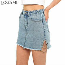 LOGAMI High Waist Split A Line Skirt Women Chain Wrap Skirts Womens Summer Mini Skirt 2020 2024 - buy cheap