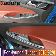 Para hyundai tucson 2015-2019 2020 fibra de carbono interior porta braço painel janela elevador botão capa guarnição acessórios interiores 2024 - compre barato