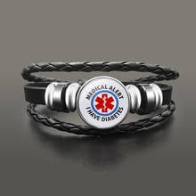 Тип 1, аварийный медицинский браслет, ювелирные изделия, черные кожаные браслеты на кнопках для мужчин и женщин 2024 - купить недорого