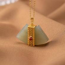 S925 Sterling Silver Gold Plated High-Grade Natural Hetian Jade Gray Jade Personality Fan-Shaped Ladies with Chain Ornament 2024 - buy cheap