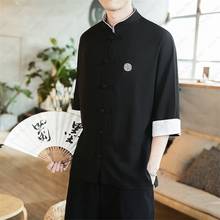 Roupa chinesa tradicional masculina tops estilo retrô tang camisa manga comprida lisa kung fu estilo chinês 2024 - compre barato