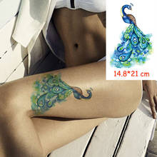 Pegatina de tatuaje temporal a prueba de agua, tatuaje de pavo real, pájaro grande, transferencia de agua, tatuajes falsos, tatuaje flash para mujer, hombre, niña, 14,8x21 cm 2024 - compra barato