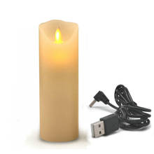 Vela de parafina recargable por USB, luz led parpadeante, borde ondulado, mecha móvil, decoración de boda, fiesta de Navidad, bar, 20CM(H)-ámbar 2024 - compra barato