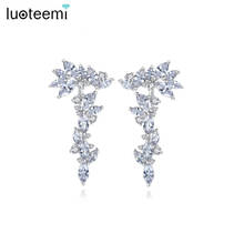 LUOTEEMI New Brilliant Clear CZ Micro Paved Elegand Long Stud Earrings for Women Bridals Wedding Earring Fashion Party Jewelry 2024 - buy cheap