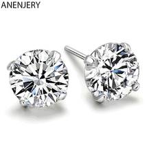 ANENJERY Silver Color Classic White Crystal Zircon Stud Earrings For Women Wedding Jewelry Gift Dropshipping S-E303 2024 - buy cheap