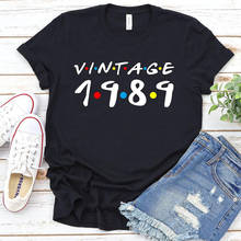 Camiseta Vintage de gran tamaño para mujer, ropa para fiesta de cumpleaños de 32nd para mujer, Camiseta de algodón Grunge de los años 80, Tops negros holgados informales 1989 2024 - compra barato