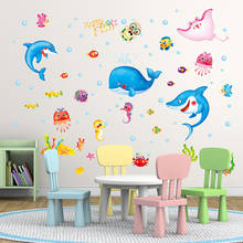 Cartoon Fish Wall Stickers DIY Whale Dolphin Shark Mural Decals for Kids Rooms Baby Bedroom Children Nursery Home Decoration 2024 - buy cheap