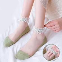1 par de moda laço flor fina meias transparente elástico respirável macio feminino algodão meias curtas verão tornozelo meias 2024 - compre barato