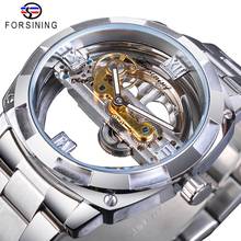 Forsining Men Transparent Design Mechanical Watch Automatic Silver Square Golden Gear Skeleton Stainless Steel Belts Clock Saati 2024 - buy cheap