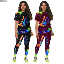 CM.YAYA Women Tie Dye Print Two Piece Set Short Sleeve T-shirt Jogger Sweatpants Suit Tracksuit Matching Set Fitness Outfits 2024 - buy cheap