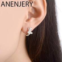 ANENJERY Silver Color Shiny Zircon Butterfly Hoop Earrings Animal Ear Stud For Women Girl Jewelry Gift Wholesale S-E858 2024 - buy cheap