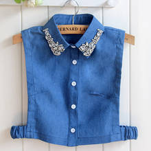 Linbaiway Denim Blue Women Fake Collar Shirt Detachable Collar Female False Collar Solid Shirt Lapel Blouse Top Men Women 2024 - buy cheap