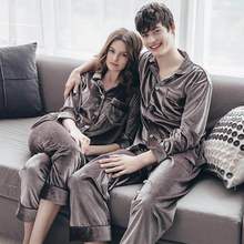 Jovem Amante Pijamas Outono Inverno de Ouro de Veludo Mulheres Long-sleeved Pijama Soltas Homens Casal Pijama Sleepwear Conjunto Quente Topo + homens Calça 2024 - compre barato