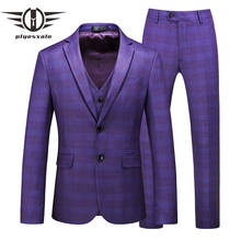 Plyesxale-trajes de boda para hombre, traje Formal a cuadros de alta calidad, color azul, caqui y morado, ajustado, Q942, 2020 2024 - compra barato