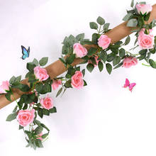 Guirnalda de flores de rosas artificiales de seda, enredadera de mimbre con hojas verdes para decoración de jardín, hogar y boda, 2,2 m 2024 - compra barato