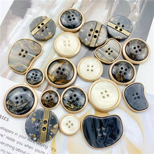 Retro Black Irregular/round Resin Buttons 4 Holes for Clothing Sweater Coat Metal Decoration Buttons DIY Sewing Accessories 6pcs 2024 - buy cheap