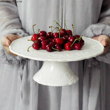 Prato de frutas e sobremesas, prato alto em cerâmica branco com moldura para casamento, estilo europeu 2024 - compre barato
