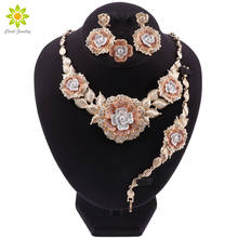 Luxury Nigerian Jewelry set For Women Wedding Flower African Beads Necklace Earrings Bracelet Ring Set Indian Bridal Jewelry Set 2024 - buy cheap