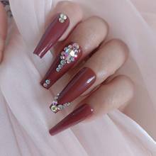 24pcs Luxury jewelry long ballet coffin technique decoration false nails crystal diamond brown 2024 - buy cheap