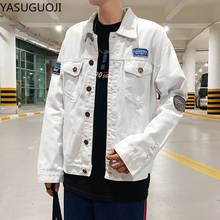 YASUGUOJI New 2022 Autumn Fashion Embroidery Patchwork White Denim Jacket Men Plus Size 4xl 5xl Hole Cowboy Jeans Jacket Men 2024 - buy cheap