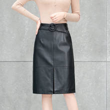 Streetwear Straight Skirts Women Fashion 2021 Korean Style High Waist PU Leather Skirt With Belt Black Midi Skirt 2024 - buy cheap