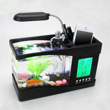 Маленький настольный аквариум с USB светильник кой, ЖК-экраном, часами, украшением для аквариума 2024 - купить недорого