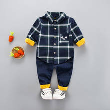 Children Baby Boys Girls Clothes Infant Gentleman THICK Shirt Letter Strap Pants 2Pcs/set Toddler Clothing Kids Suits Add Velvet 2024 - buy cheap