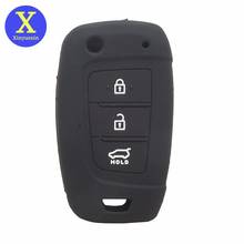 Xinyuexin Silicone Rubber Car Key Cover Case for Hyundai Elantra Solaris 2016 2017 2018 3 Button Folding Key Shell Car-styling 2024 - buy cheap