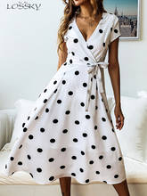 Lossky Summer Women Vintage Long Dress Casual Polka Dot Print Party Short Sleeve Dresses Sexy V-neck Fashion Woman Clothes y2k 2024 - buy cheap