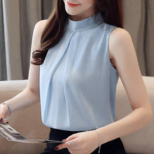 Fashion Women Blouses 2021 Sleeveless Women Shirts Summer Stand Collar Chiffon Women Blouse Shirt Womens Tops And Blouses B221 2024 - buy cheap