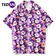 Flower Print Oversized Loose Men Shirts Summer Hip Hop Hawaii Beach Short Sleeve 2021 Cotton Casual Vacation Tops 2024 - buy cheap