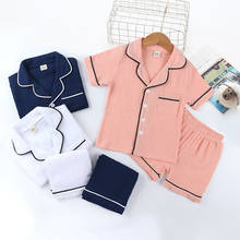 Conjunto de pijamas de verão para crianças, pijama de cor sólida para meninos, roupa de dormir de manga curta + calça fashion para crianças de 3-7 anos 2024 - compre barato