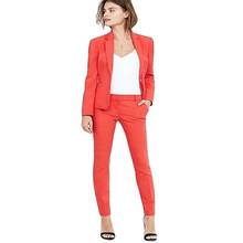 Calças femininas com lapela de corte, conjunto com 2 peças, macacão coral, vermelho, para negócios, uniforme de escritório feminino, customizado 2024 - compre barato