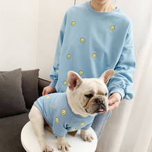 HSWLL Spring and summer new smiley embroidered pet sweater French bulldog clothes dog and owner costume cute puppy 2024 - купить недорого