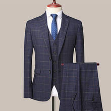 2022 Plaid Blazer Pants Vest Business Men's Suits Three Piece Set Groom Wedding Dress Slim High Quality Jacket Coat Trousers 2024 - buy cheap