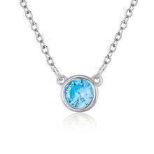 Cute 925 Sterling Silver Single Round Blue CZ Charm Pendant Choker Necklace For Women Girls Jewelry Undertale Pendentif Pendulo 2024 - buy cheap