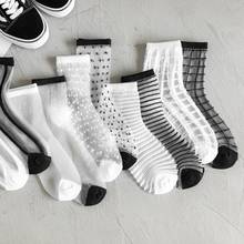 Jacquard Fashion Glass Cotton Silk Solid Color Women's Socks Transparent Thin Crystal Ladies Novelty Socks Black White Lattice 2024 - buy cheap