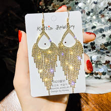 FYUAN Long Tassel Crystal Drop Earrings for Women 2019 Bijoux Gold Shiny Full Rhinestone Dangle Earring Statement Jewelry 2024 - buy cheap