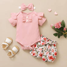3pcs Newest Summer Toddler Infant Baby Girl Clothes Cotton Casual Outfits Set Bodysuit+ Shorts+Headband Cute Baby Clothes 2024 - buy cheap