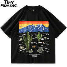 Hip Hop Streetwear Tshirt Men Cactus Mountain Sunset Print T Shirt 2021 Harajuku Cotton Casual Short Sleeve T-Shirt Black Shirt 2024 - buy cheap