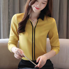 Blusa blanca de gasa para mujer, camisa de manga larga con cuello en V, color liso, 938H 2024 - compra barato